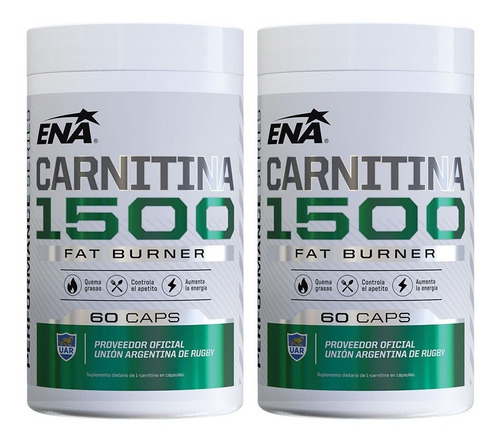 Carnitina Ena 1500 Mg Burn X 60 Cap Quemador De Grasa X 2 Un