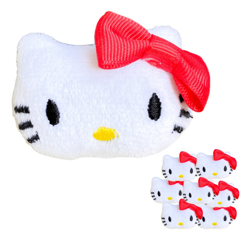 Mini Peluche Carita De Hello Kitty Moño Rojo 6 Piezas 