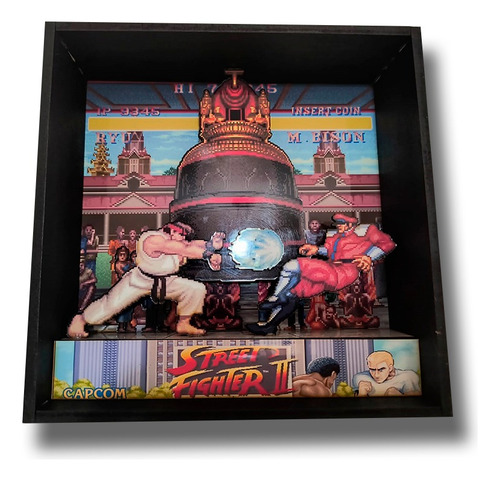 Cuadro Diorama 3d Madera Firme - Street Fighter 2 + Regalo! Pixelart Mendoza