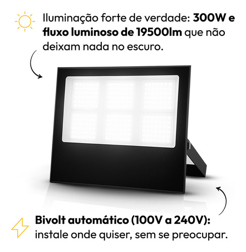 Kit 2 Refletor Led 300w 6500k Branco Frio Ip65 A Prova D'água Preto Cod: Alut010041-2 Alut By Avant