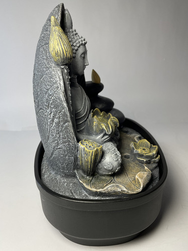 Pileta Y Cascada De Agua Buda Meditación Feng Shui Con Luz Color Gris