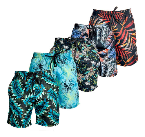 Kit 3 Bermudas Praia Banho Masculina Tactel Estampada