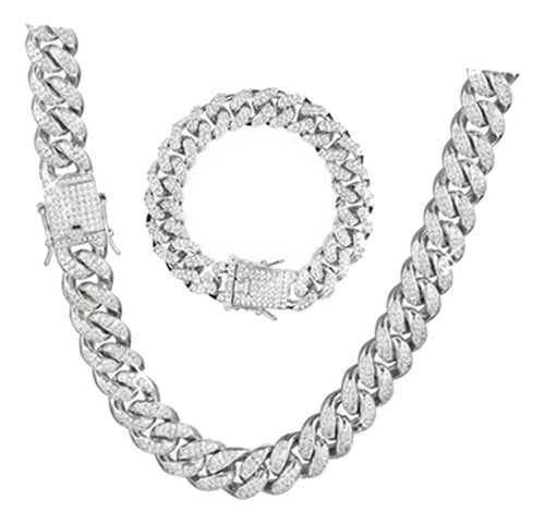 Pulsera Hip Hop, 2 Piezas, Collar De Diamantes De Imitación
