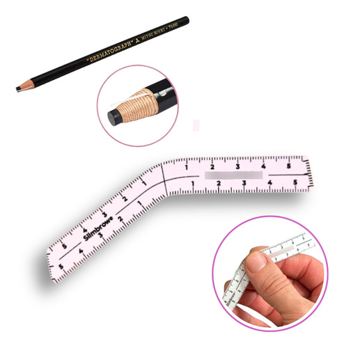 Régua De Sobrancelha Adesiva + Lapís Dermatografico + Curso