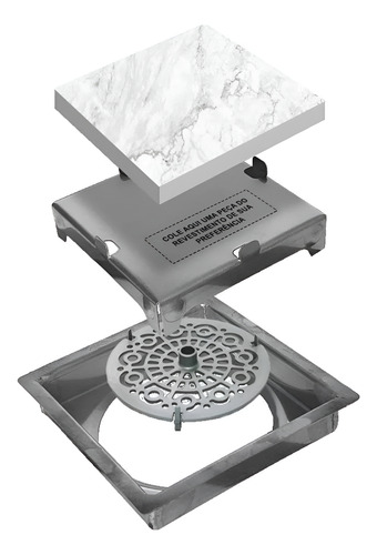 Ralo Inox 15x15cm Quattro Oculto Quadrado - Mozaik
