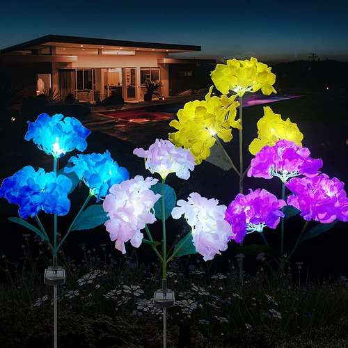 Luces De Flores Solares Led De Hortensias De 3 Cabezales Imp