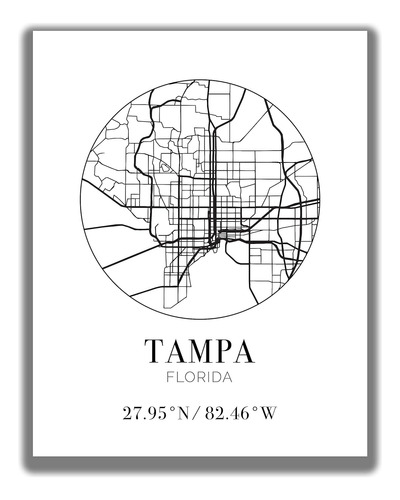 Arte De Pared Del Mapa De Ciudad De Tampa Fl 11x14 Sin ...