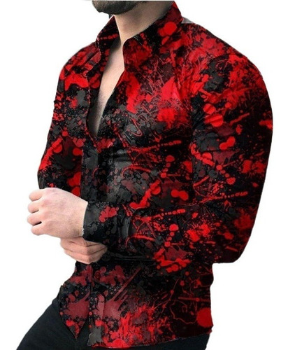 Camisa De Manga Larga Con Estampado De Lunares Para Hombre