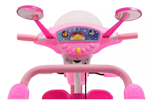 Triciclo Motinha Infantil C/ Capota Rosa Passeio E Pedal Bel