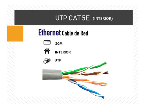 Imagen 2 de 4 de Cable Armado 20m Modem Internet Utp Cat 5e Interior Cobre