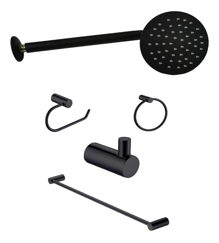 Regadera Redonda 15 Cm Juego Baño 4pz Negro Mate Lujo