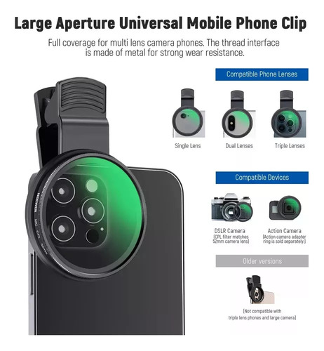 Y 52mm Filtro Cpl Polarizado Con Clip For Celular