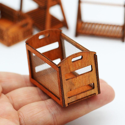 Mini Cesta De Madera Para Casa De Muñecas, Contenedor De