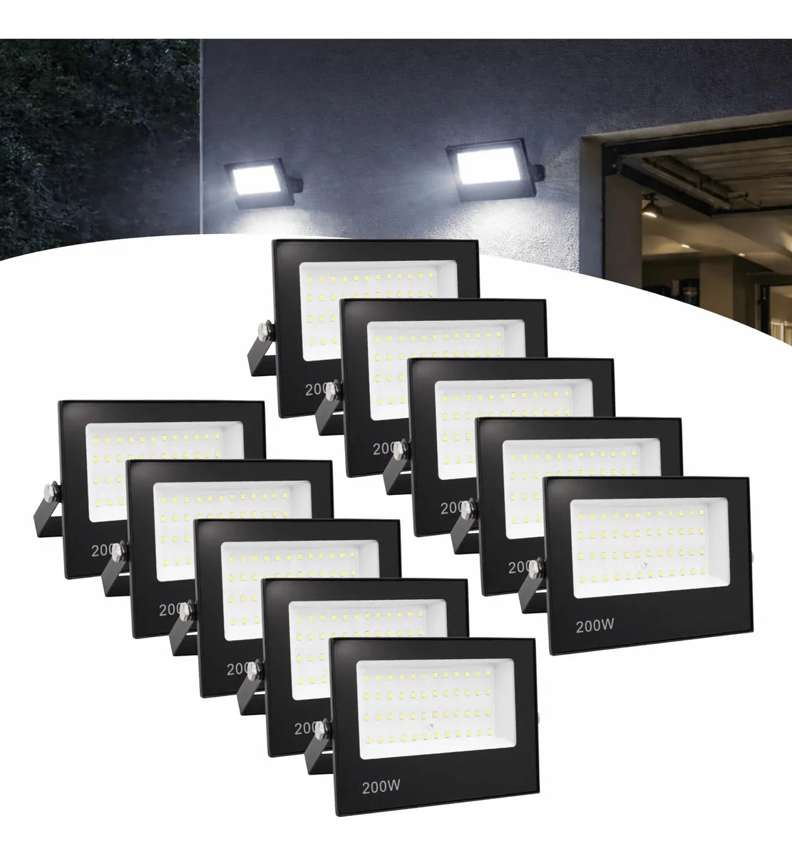 KIT 10 Refletor Led Holofote Slim 200w Bivolt Prova Dágua Branco Frio Preto B&G