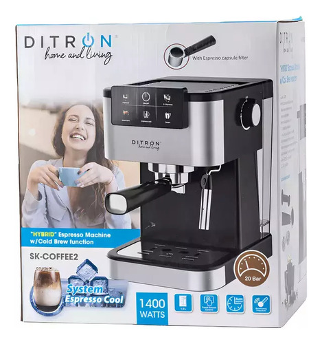 Cafetera Ditron Expreso Frio Hibrido Molido/capsula 20bar Negro