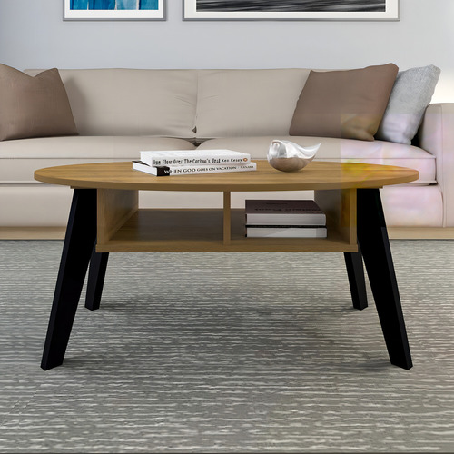 Mesa de café retro con nichos multimóviles Cr45141 de color pino/negro