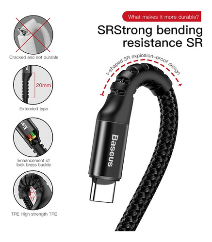 Cable Baseus C A C- Carga Rápida 100w Flexible - 1 Metro