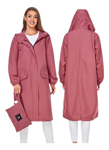 Saphirose - Impermeable Largo Con Capucha Para Mujer
