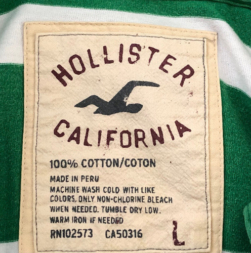 Playera Retro Deslavada Hollister Usa Rayada Gruesa Talla L (Usado)