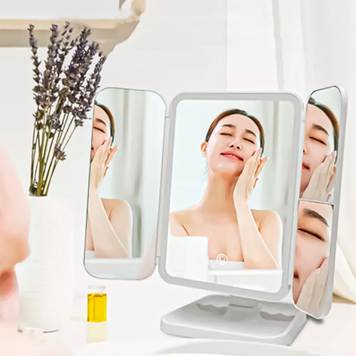 Espejo Maquillaje Led Aumento Plegable Blanco Profesional