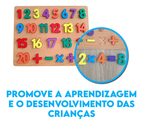 Tabuleiro Encaixe Números Madeira Brinquedo Educativo Cor 26 Peças