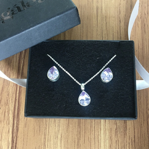 Imagen 8 de 10 de Collar Set Dije Aretes Y Cadena De Plata 925 Zirconia Agálea
