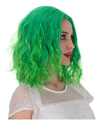 Aicos Moda 35cm Corto Curly Verde Bruja, Resistente 89qha