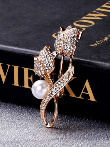 Elegante Broche De Tulipan Con Perla Flor Rosa Pin Moda