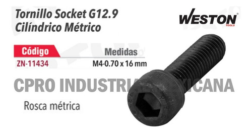 100 Tornillos Socket Métrico Gr. 12.9 M4-0.70 X16