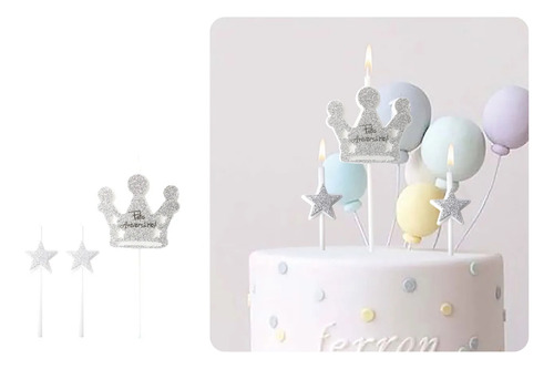 Set Vela Cumpleaños Corona/estrellas 3pcs