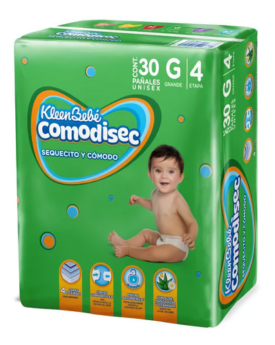 Imagen 2 de 4 de Pañales Kleenbebe Comodisec Etapa 4 G 30 Pzas Unisex