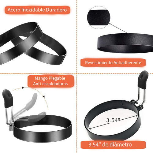 U Chef Set 4 Anillos De Huevo Antiadherentes Grandes 3.5in
