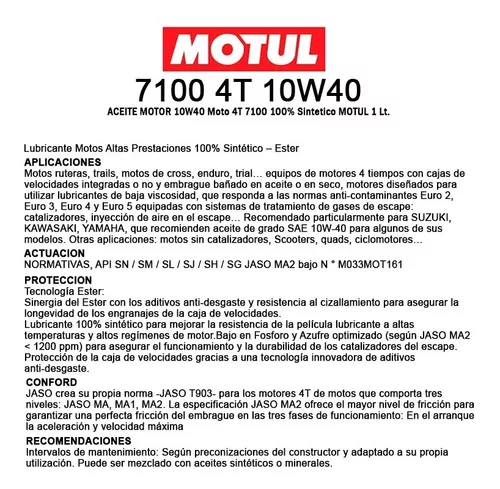 Aceite Motul 10w40 7100 100% Sintético Para Moto 4t 3 Litros