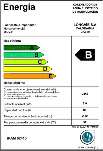 Imagen 2 de 2 de Termotanque Eléctrico Caloragua Longvie Cae80