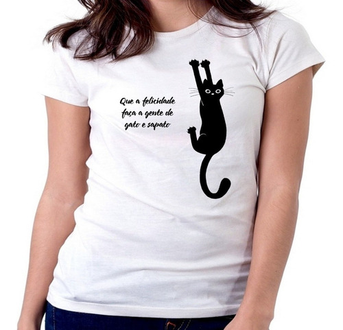 Blusa Camiseta Feminina Baby Look Gato E Sapato Felino Amor