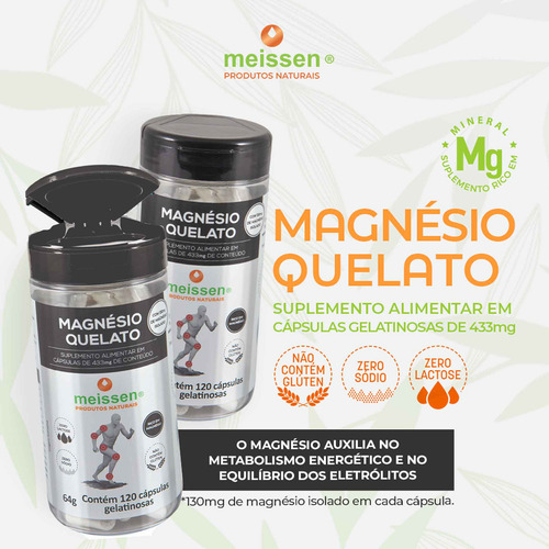 Magnésio Quelato 433mg 120 Cápsulas Meissen Sem Sabor