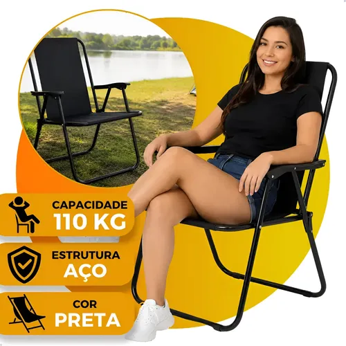 Cadeira De Praia Camping Dobrável Alta 110kg Aço Portátil
