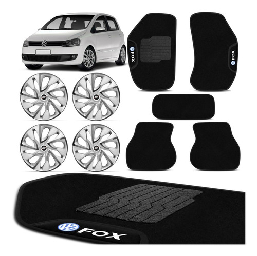 Kit Tapetes Carpete Fox 2003 A 2014 + Calotas Aro 14 Ds4 