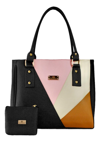 Bolso Tote De Hombro Dama Cartera Mujer Karla Chacon Olga Color Negro Diseño De La Tela Liso