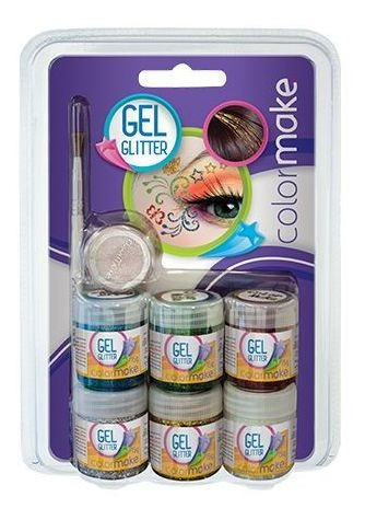 Glitter Gel 15g + Pincel + Sombra Cartela 6 Cores