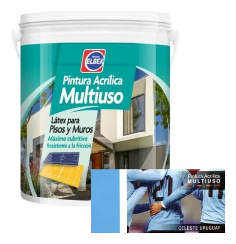 Pintura Pisos Acrilica Multiuso Elbex 1lt Celeste Uruguay Mate
