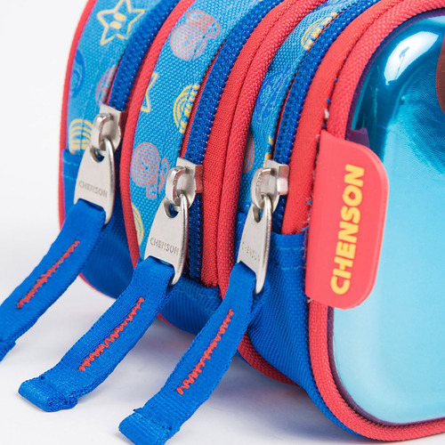 Lapicera Escolar Chenson Mario Bros Triple Compartimento Azul