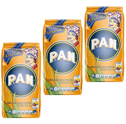 Imagen 2 de 2 de Harina De Maíz Harina Pan Amarillo 1kg X3 Uds