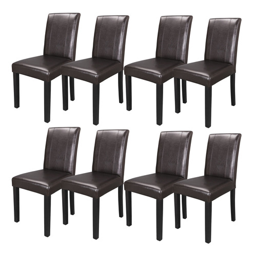 Set 8 Sillas De Comedor Segawe De Cuero Leg En Madera