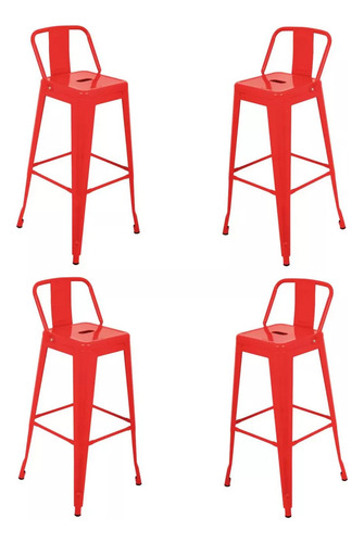 4 Bancos Altos Con Respaldo Silla Tolix Vintage Minimalista Acabado De La Estructura Galvanizado Color Rojo