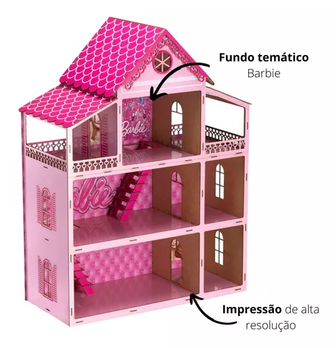 Casa Casinha De Boneca 60 cm Em MDF (Montada) + Jogo 30 Mini Moveis  Montados