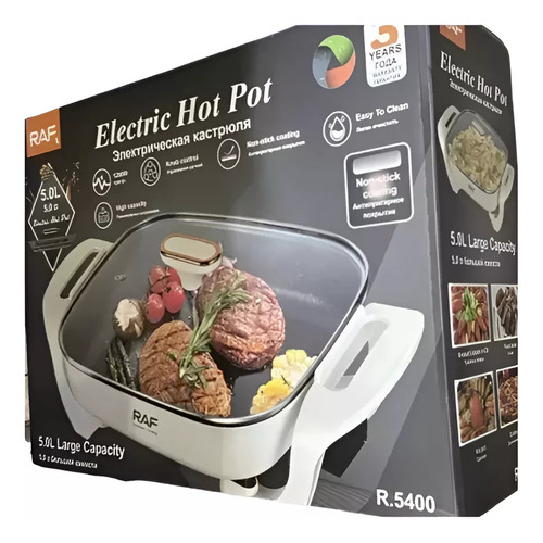 Olla Eléctrica Antiadherente Sartén Tapa De Vidrio 5l R.5400 Color Blanco Frecuencia 50hz-60hz