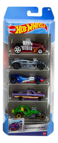 Hot Wheels Pack Com 5 Carros Exposed Engines Hfv90 - Mattel