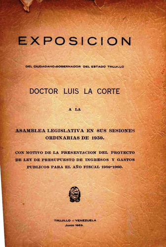 Libro Ley De Presupuesto De Trujillo 1959 Por Luis La Corte