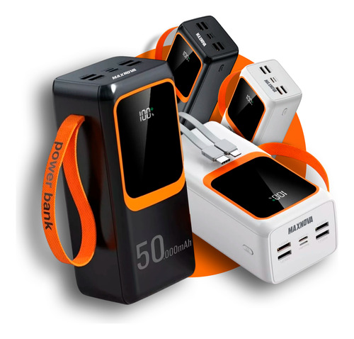 Power Bank 50.000mah Carregador Maxnova BTE-61 Portátil Turbo 22.5w Cor Preto Compatível com Todos Os Celulares
